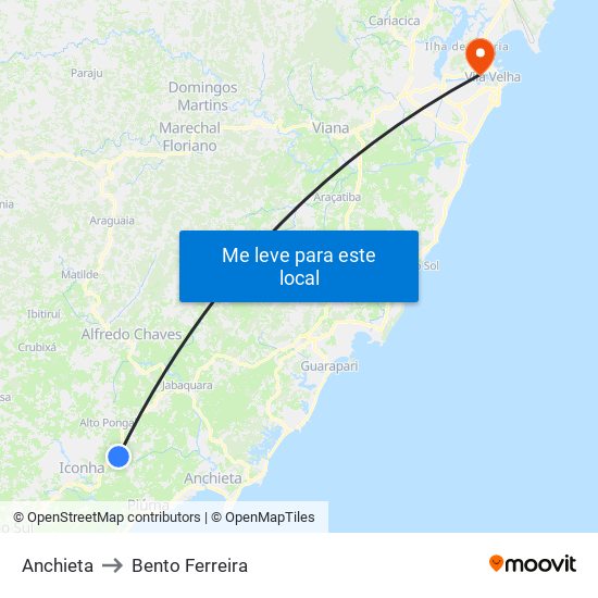 Anchieta to Bento Ferreira map