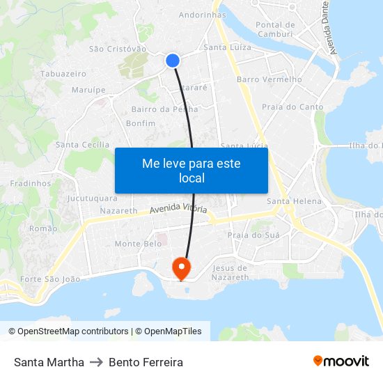 Santa Martha to Bento Ferreira map