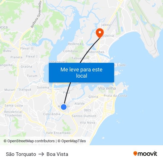 São Torquato to Boa Vista map