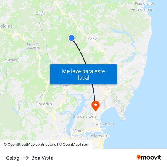 Calogi to Boa Vista map