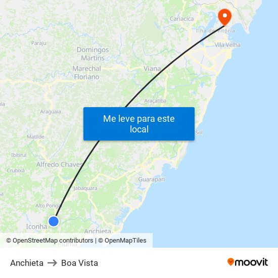 Anchieta to Boa Vista map
