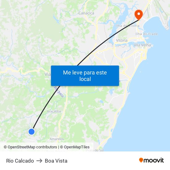 Rio Calcado to Boa Vista map
