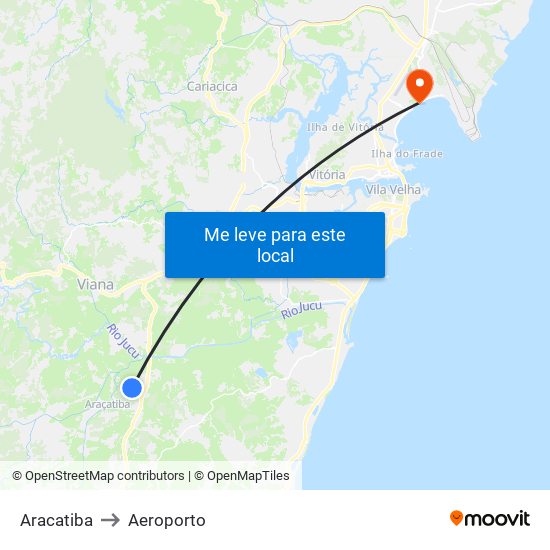 Aracatiba to Aeroporto map