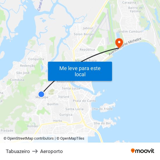 Tabuazeiro to Aeroporto map