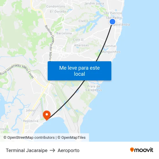 Terminal Jacaraipe to Aeroporto map