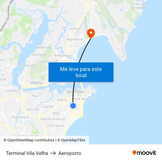Terminal Vila Velha to Aeroporto map