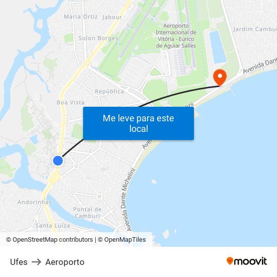 Ufes to Aeroporto map