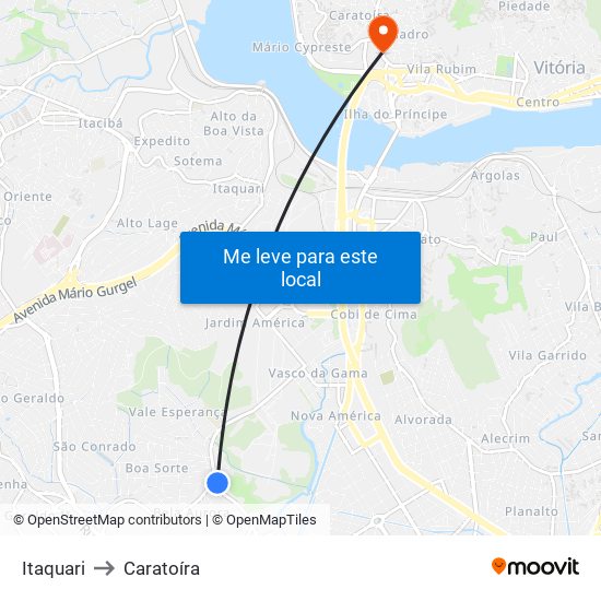 Itaquari to Caratoíra map