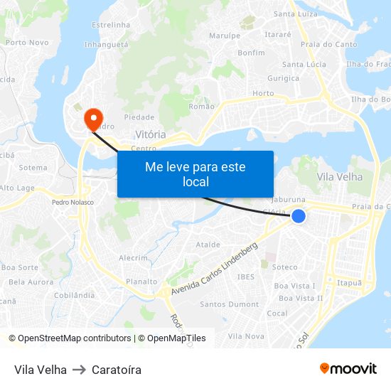 Vila Velha to Caratoíra map