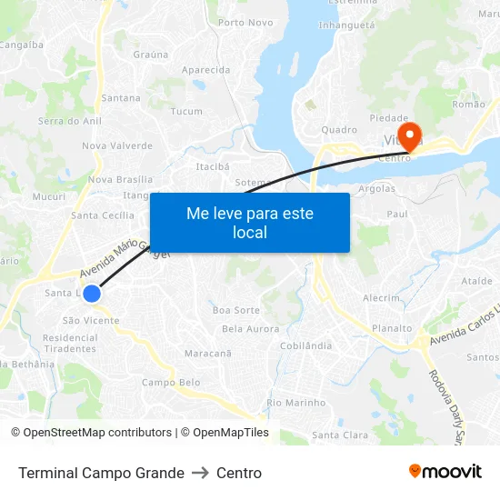 Terminal Campo Grande to Centro map