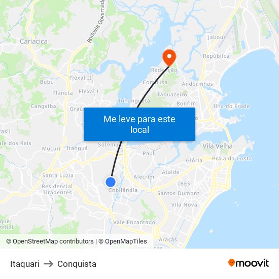 Itaquari to Conquista map