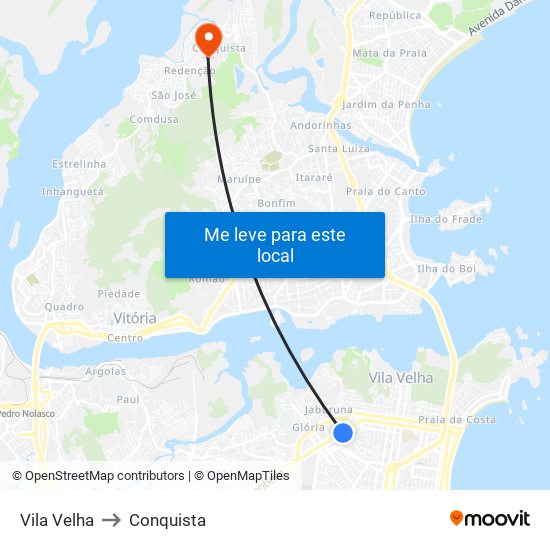 Vila Velha to Conquista map