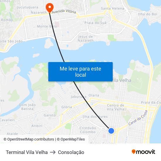 Terminal Vila Velha to Consolação map