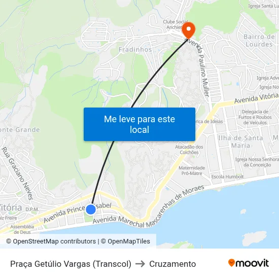 Praça Getúlio Vargas (Transcol) to Cruzamento map