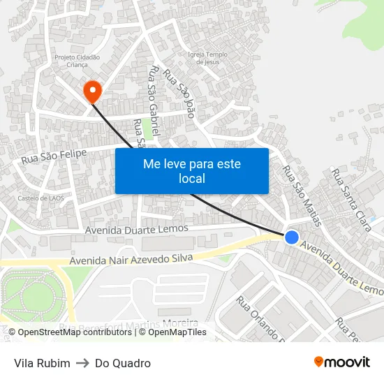 Vila Rubim to Do Quadro map