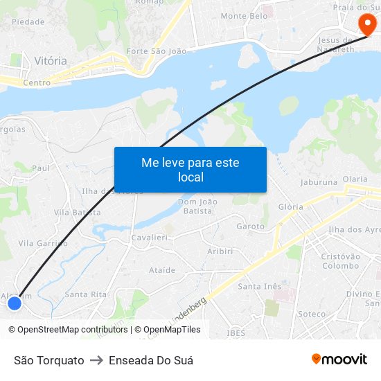 São Torquato to Enseada Do Suá map