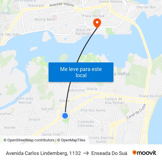 Avenida Carlos Lindemberg, 1132 to Enseada Do Suá map