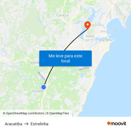 Aracatiba to Estrelinha map
