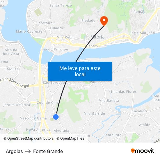 Argolas to Fonte Grande map