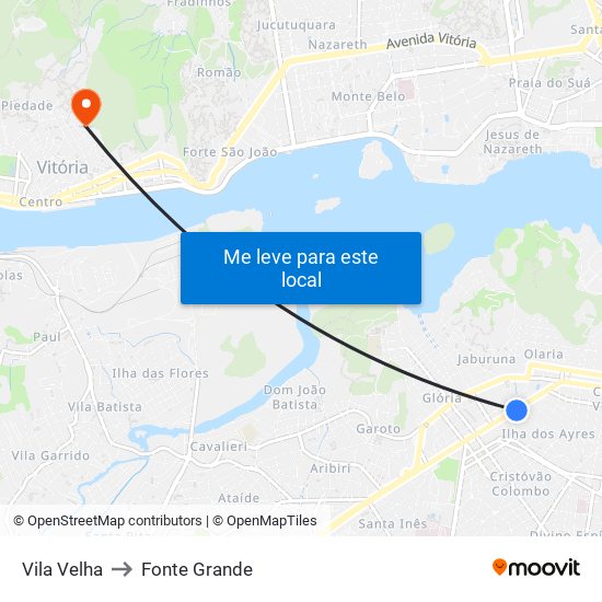 Vila Velha to Fonte Grande map