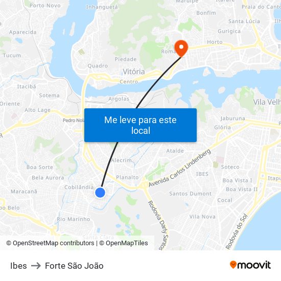 Ibes to Forte São João map