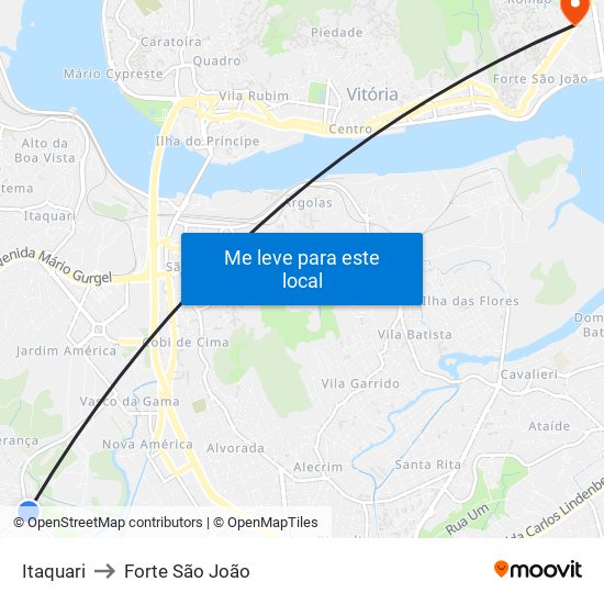 Itaquari to Forte São João map
