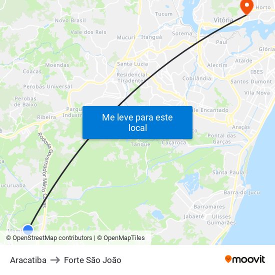 Aracatiba to Forte São João map