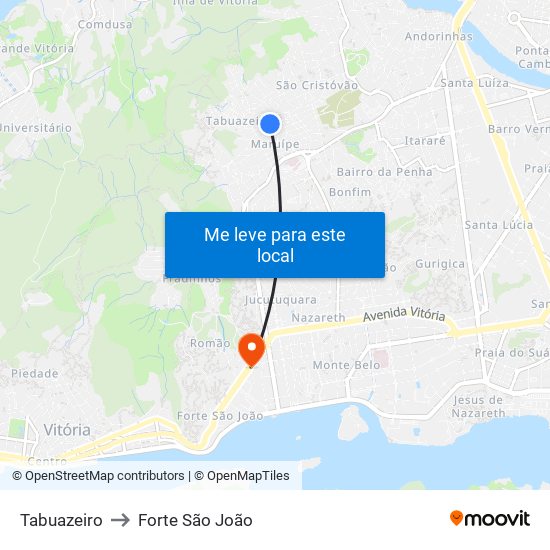 Tabuazeiro to Forte São João map