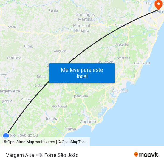 Vargem Alta to Forte São João map
