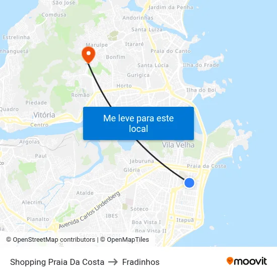 Shopping Praia Da Costa to Fradinhos map