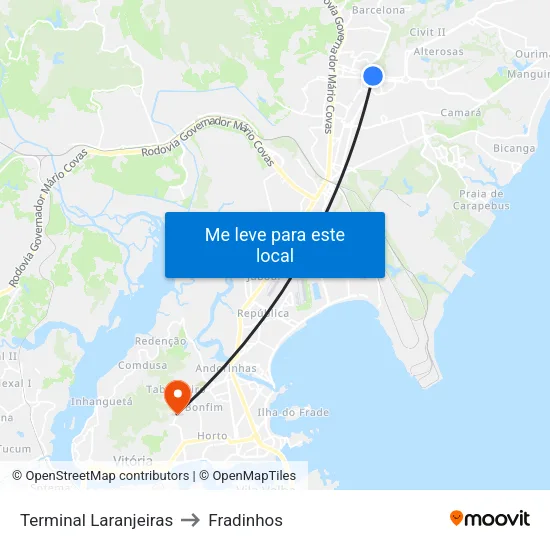 Terminal Laranjeiras to Fradinhos map