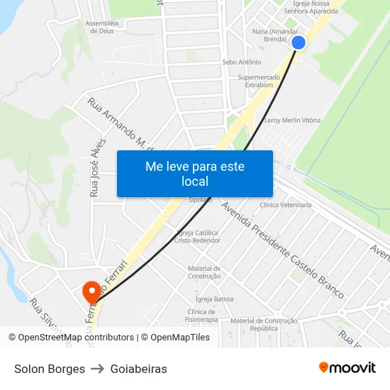 Solon Borges to Goiabeiras map