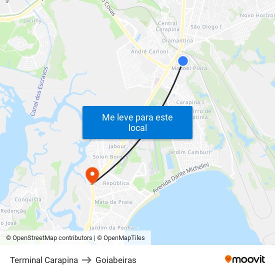 Terminal Carapina to Goiabeiras map