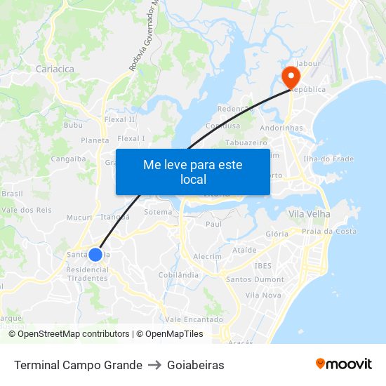 Terminal Campo Grande to Goiabeiras map