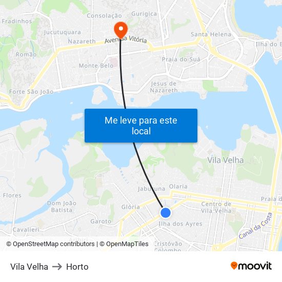 Vila Velha to Horto map
