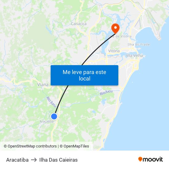 Aracatiba to Ilha Das Caieiras map