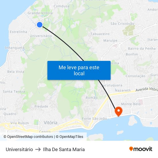 Universitário to Ilha De Santa Maria map