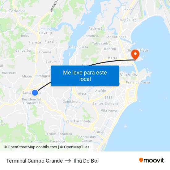 Terminal Campo Grande to Ilha Do Boi map