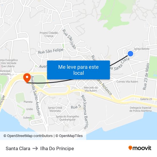 Santa Clara to Ilha Do Príncipe map