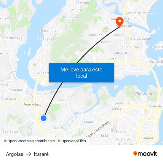 Argolas to Itararé map