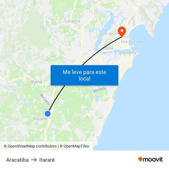Aracatiba to Itararé map