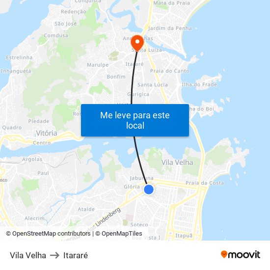 Vila Velha to Itararé map