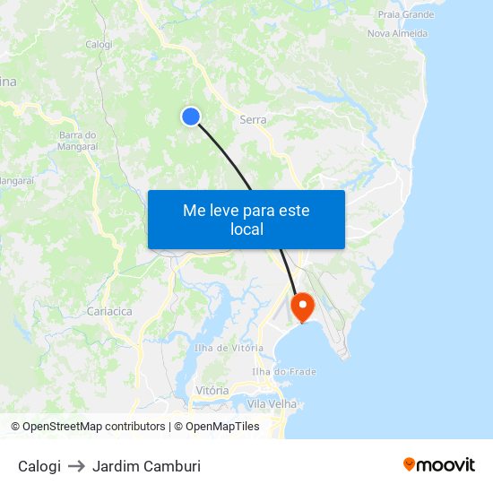 Calogi to Jardim Camburi map