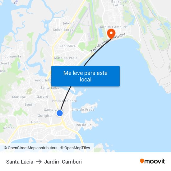 Santa Lúcia to Jardim Camburi map