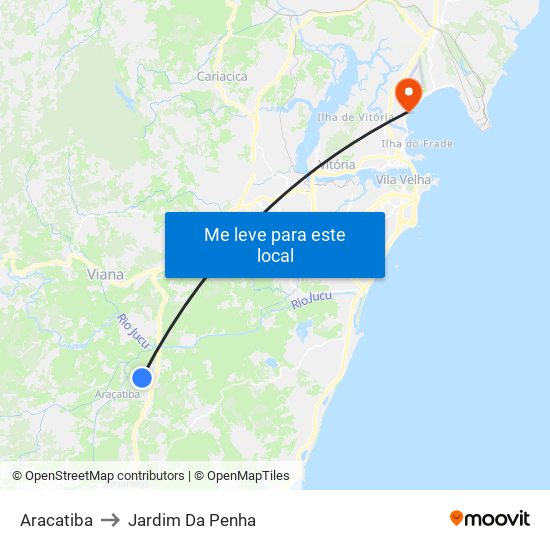 Aracatiba to Jardim Da Penha map