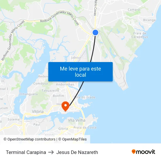 Terminal Carapina to Jesus De Nazareth map