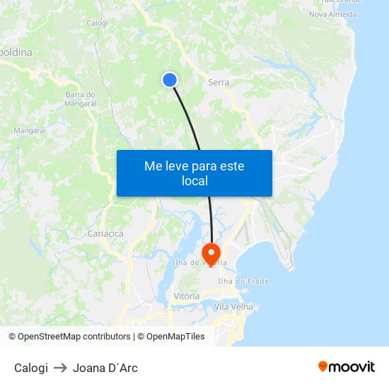 Calogi to Joana D´Arc map