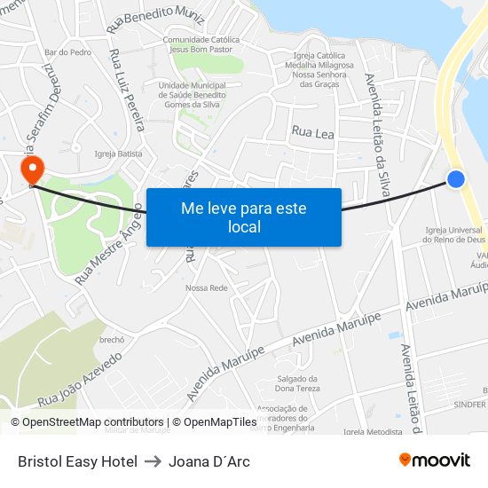 Bristol Easy Hotel to Joana D´Arc map