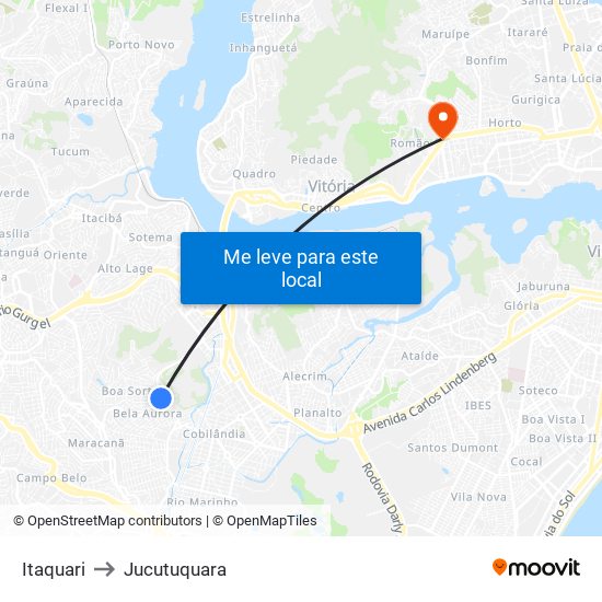 Itaquari to Jucutuquara map
