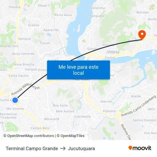 Terminal Campo Grande to Jucutuquara map